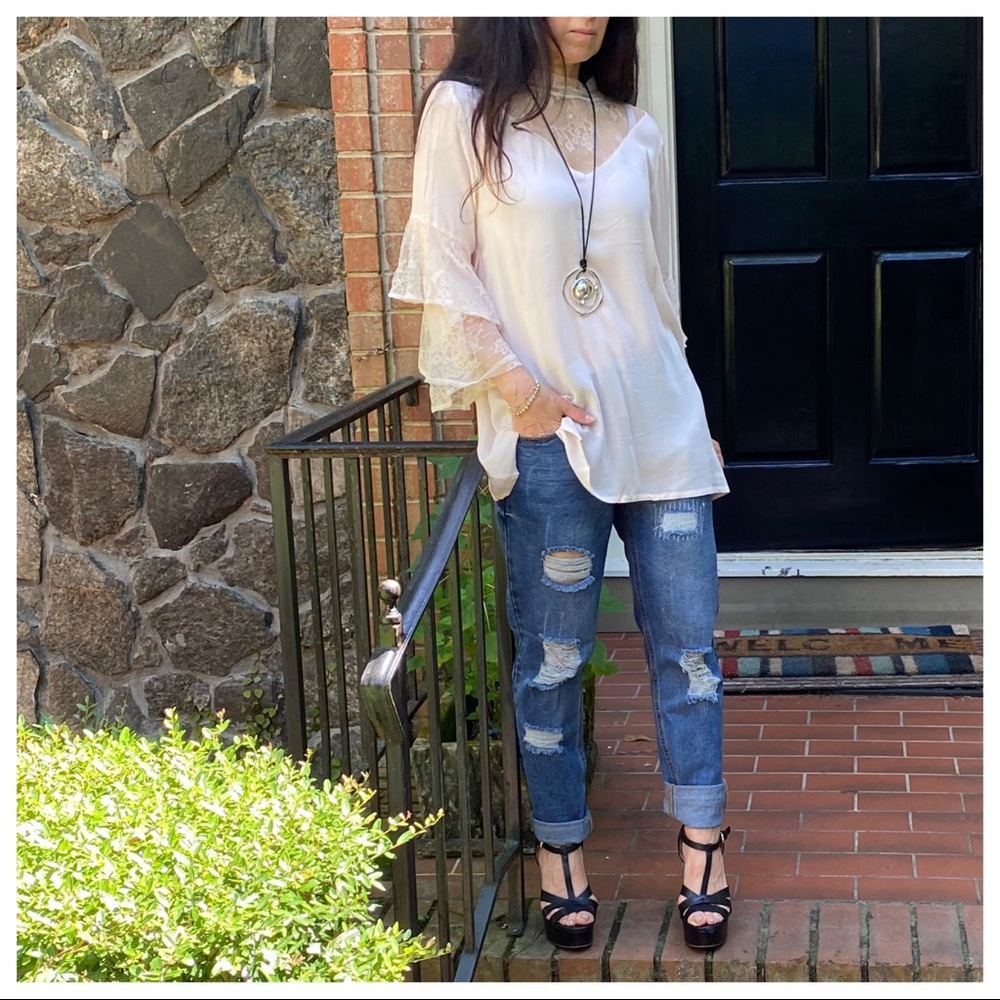 BOHO GYPSY CHIC LACE DETAIL BELL TOP - Picture 8 of 13